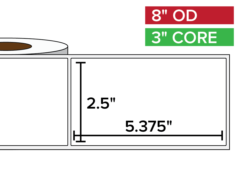 Rectangular Labels, Matte BOPP (poly) | 2.5 x 5.375 inches | 3 in. core, 8 in. outside diameter-Afinia Label Store