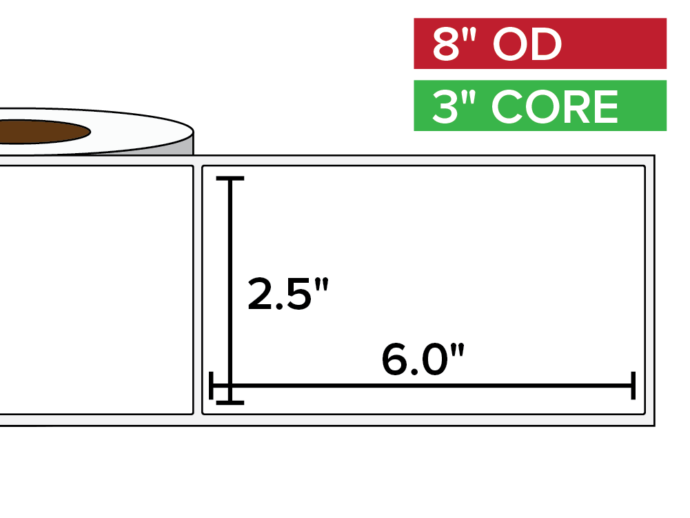 Rectangular Labels, Matte BOPP (poly) | 2.5 x 6 inches | 3 in. core, 8 in. outside diameter-Afinia Label Store