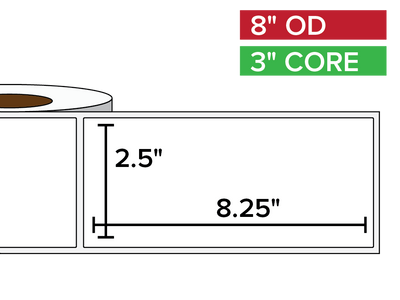 Rectangular Labels, Matte BOPP (poly) | 2.5 x 8.25 inches | 3 in. core, 8 in. outside diameter-Afinia Label Store