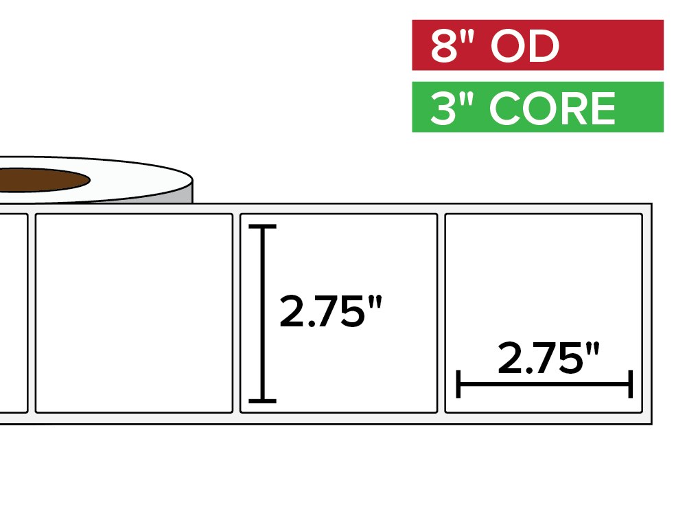 Rectangular Labels, Matte BOPP (poly) | 2.75 x 2.75 inches | 3 in. core, 8 in. outside diameter-Afinia Label Store