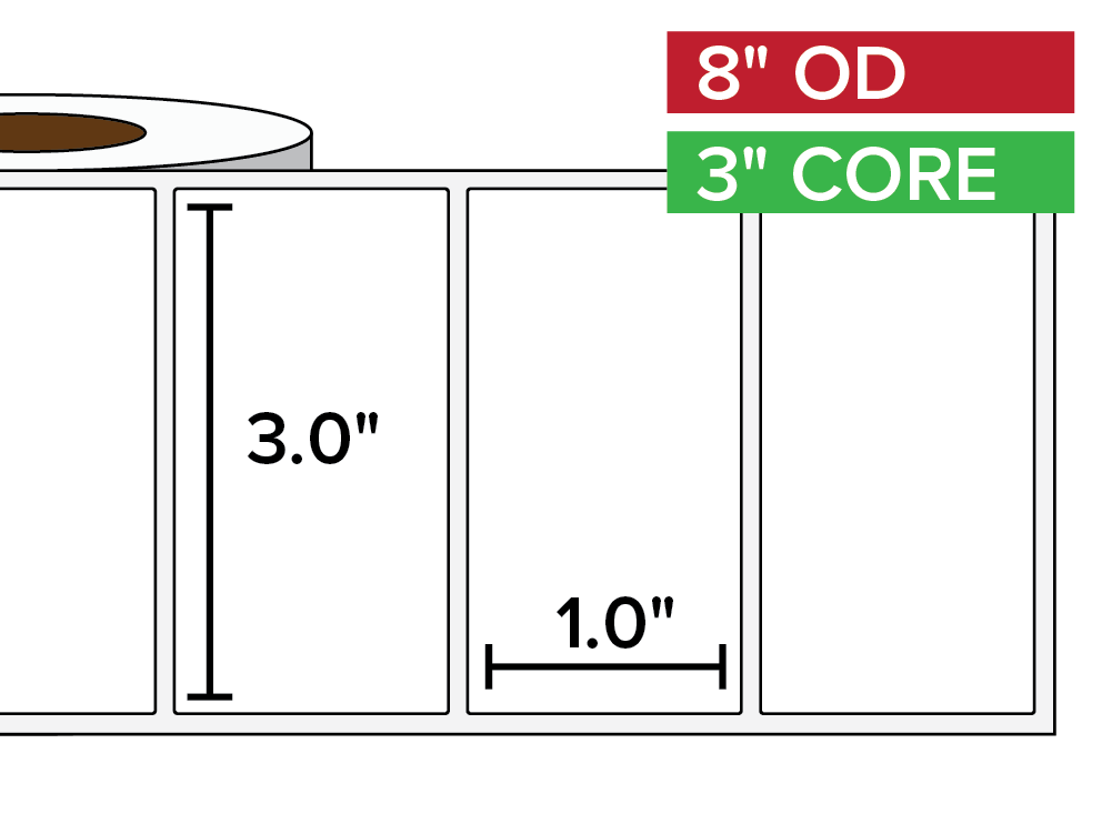 Rectangular Labels, Matte BOPP (poly) | 3 x 1 inches | 3 in. core, 8 in. outside diameter-Afinia Label Store