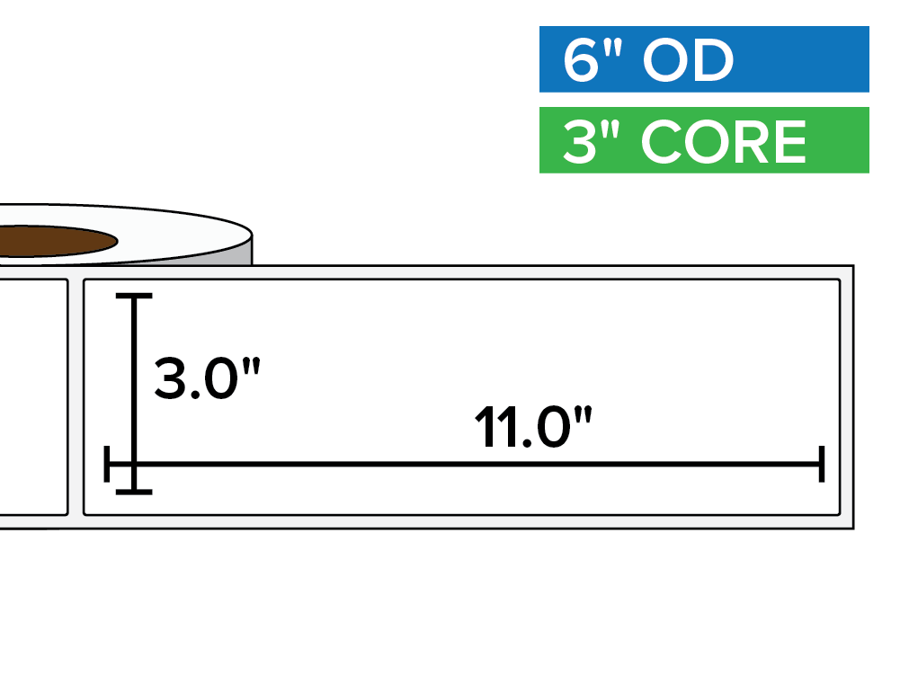 Rectangular Labels, Matte BOPP (poly) | 3 x 11 inches | 3 in. core, 6 in. outside diameter-Afinia Label Store