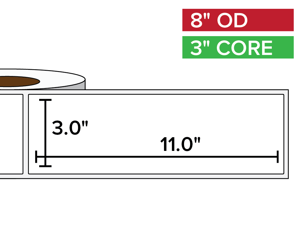 Rectangular Labels, Matte BOPP (poly) | 3 x 11 inches | 3 in. core, 8 in. outside diameter-Afinia Label Store