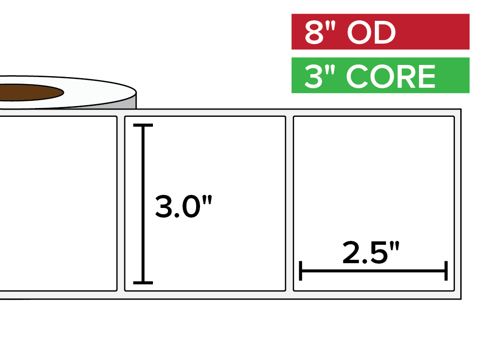 Rectangular Labels, Matte BOPP (poly) | 3 x 2.5 inches | 3 in. core, 8 in. outside diameter-Afinia Label Store