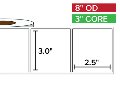 Rectangular Labels, Matte BOPP (poly) | 3 x 2.5 inches | 3 in. core, 8 in. outside diameter-Afinia Label Store