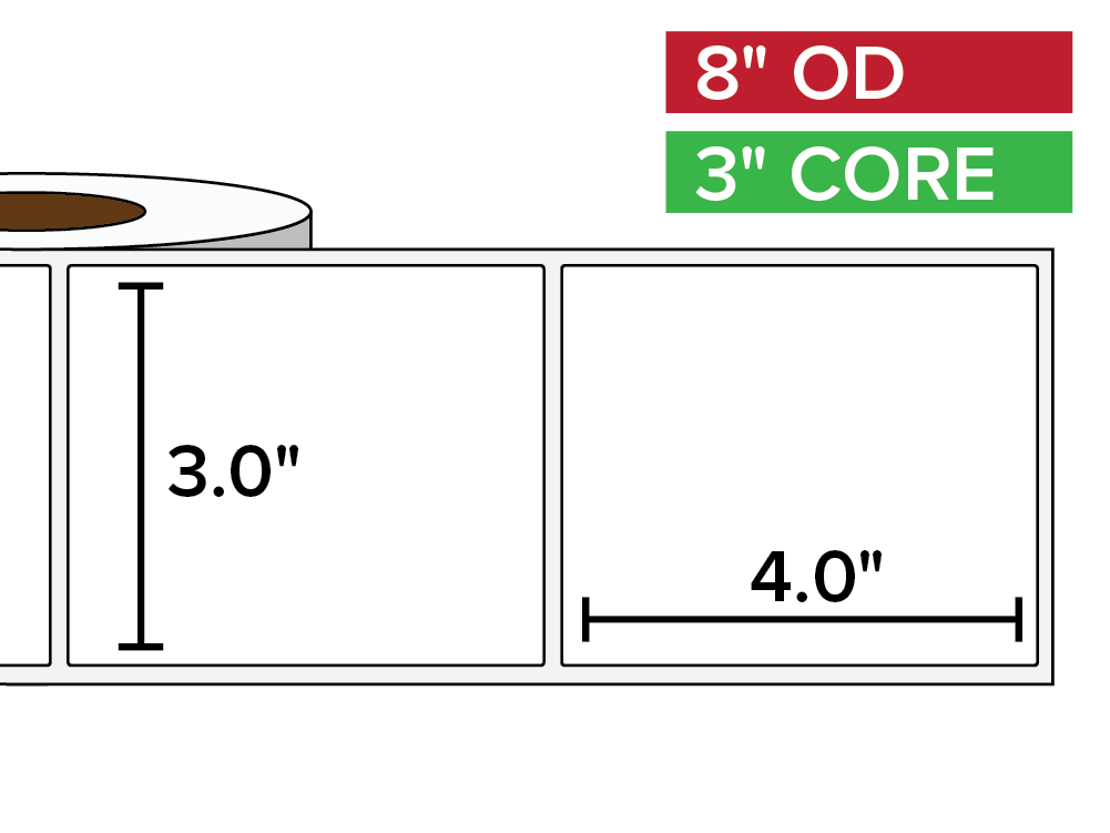 Rectangular Labels, Matte BOPP (poly) | 3 x 4 inches | 3 in. core, 8 in. outside diameter