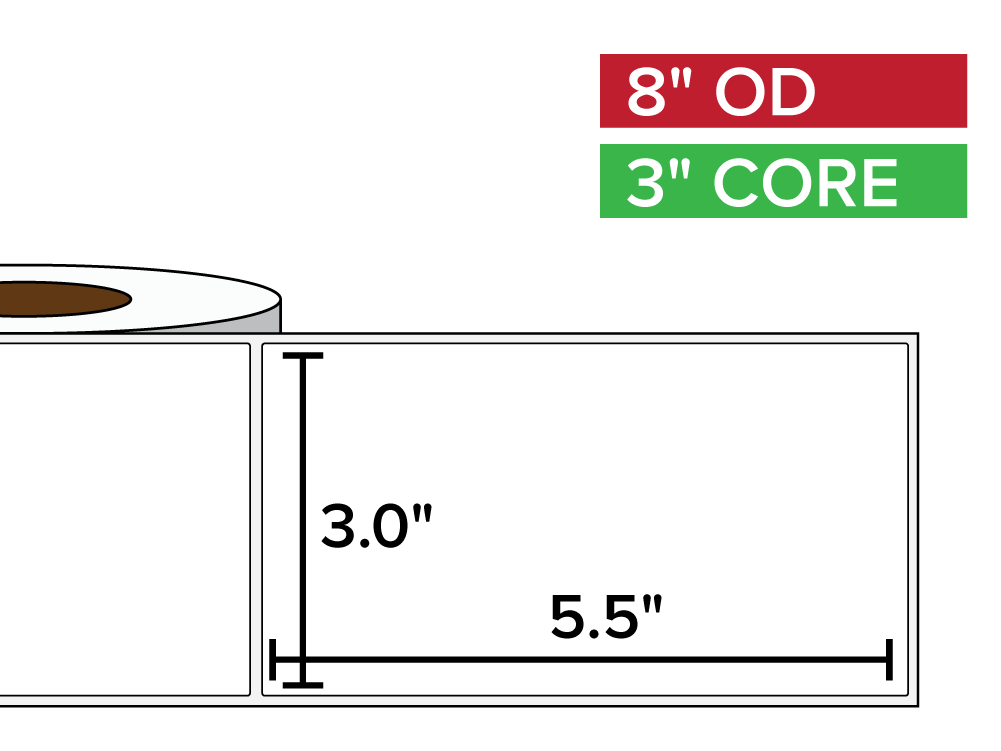 Rectangular Labels, Matte BOPP (poly) | 3 x 5.5 inches | 3 in. core, 8 in. outside diameter-Afinia Label Store