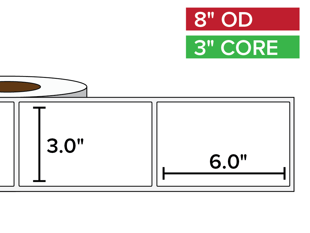 Rectangular Labels, Matte BOPP (poly) | 3 x 6 inches | 3 in. core, 8 in. outside diameter