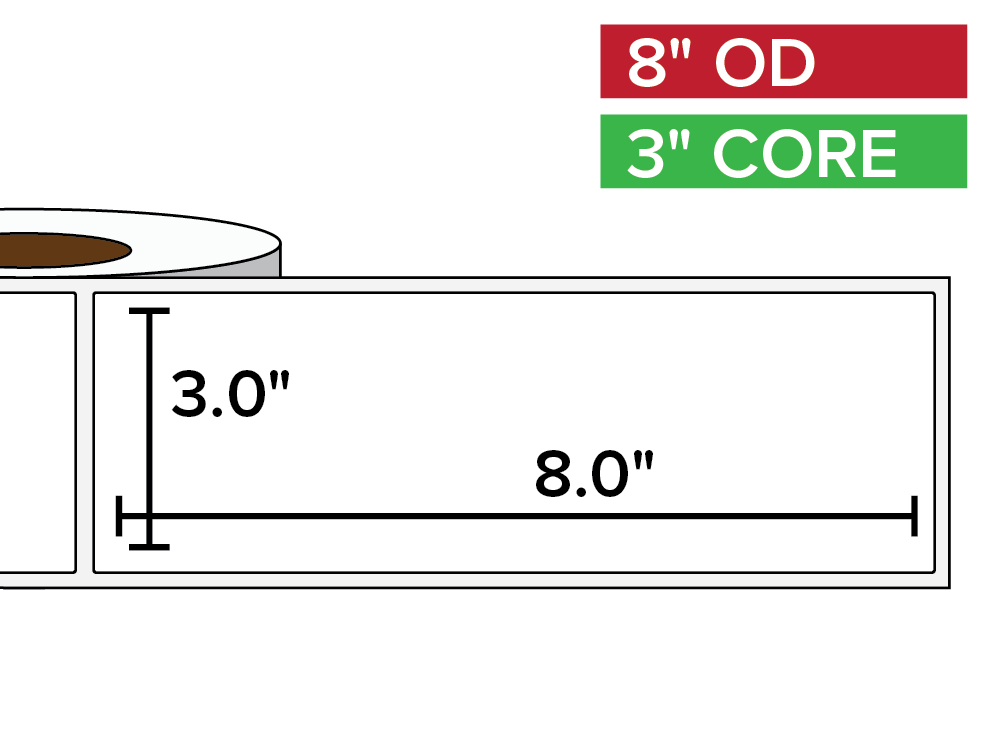 Rectangular Labels, Matte BOPP (poly) | 3 x 8 inches | 3 in. core, 8 in. outside diameter-Afinia Label Store