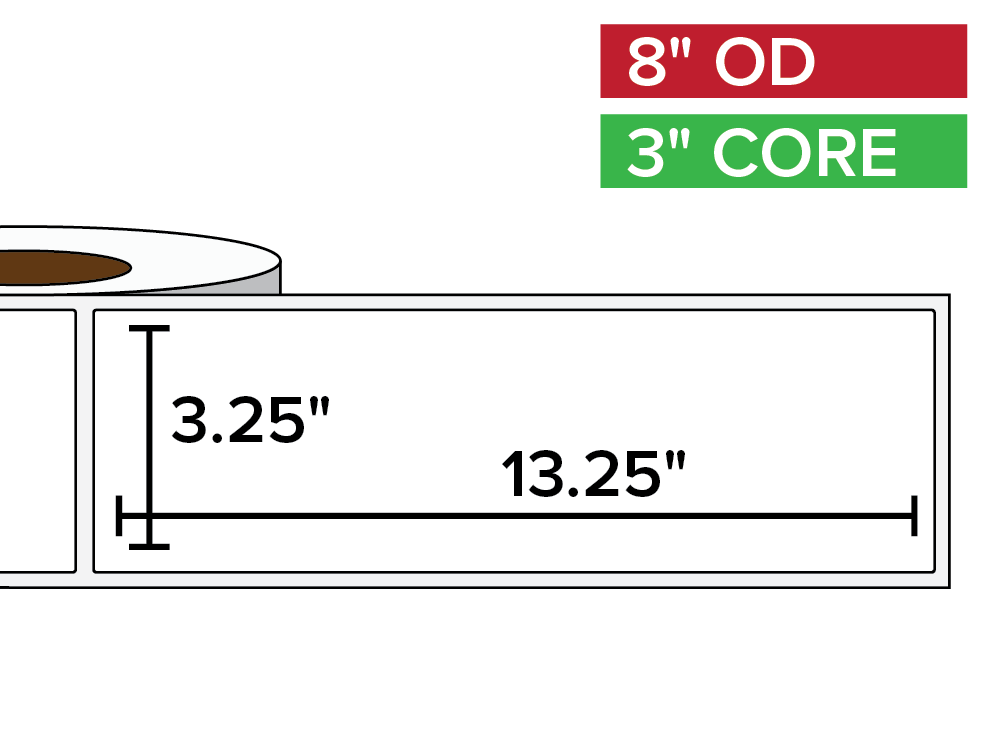 Rectangular Labels, Matte BOPP (poly) | 3.25 x 13.25 inches | 3 in. core, 8 in. outside diameter