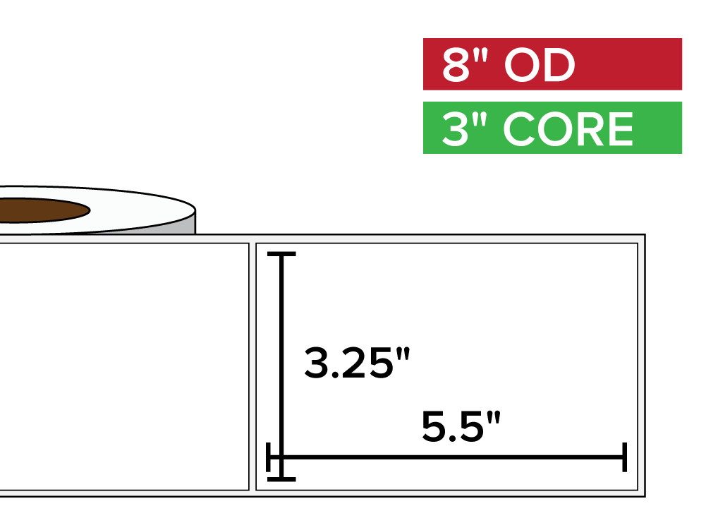 Rectangular Labels, Matte BOPP (poly) | 3.25 x 5.5 inches | 3 in. core, 8 in. outside diameter