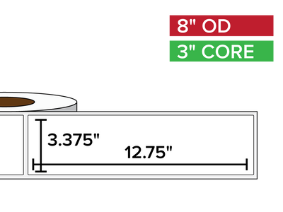 Rectangular Labels, Matte BOPP (poly) | 3.375 x 12.75 inches | 3 in. core, 8 in. outside diameter-Afinia Label Store