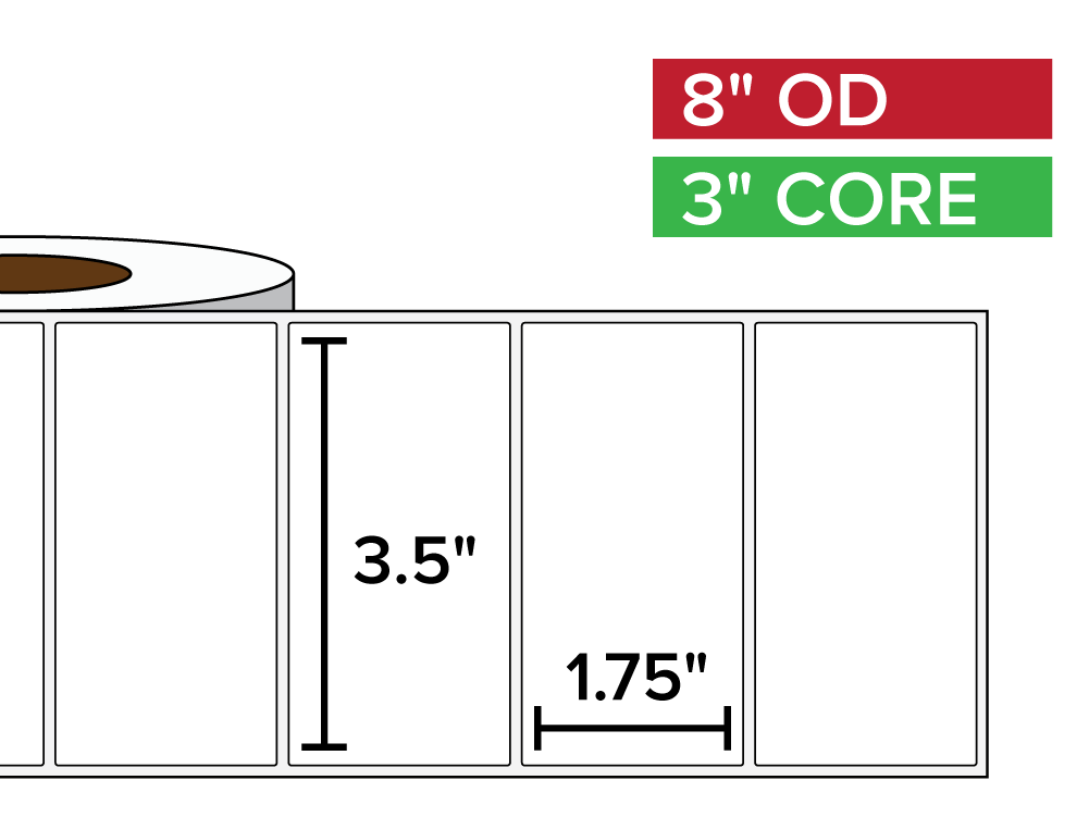 Rectangular Labels, Matte BOPP (poly) | 3.5 x 1.75 inches | 3 in. core, 8 in. outside diameter