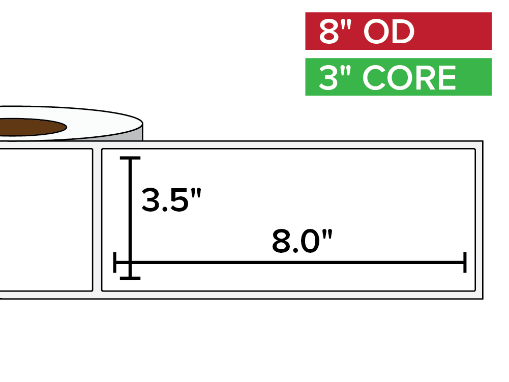 Rectangular Labels, Matte BOPP (poly) | 3.5 x 8 inches | 3 in. core, 8 in. outside diameter-Afinia Label Store