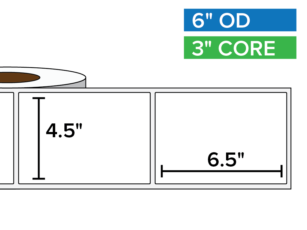 Rectangular Labels, Matte BOPP (poly) | 4.5 x 6.5 inches | 3 in. core, 6 in. outside diameter