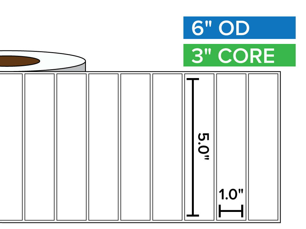 Rectangular Labels, Matte BOPP (poly) | 5 x 1 inches | 3 in. core, 6 in. outside diameter-Afinia Label Store