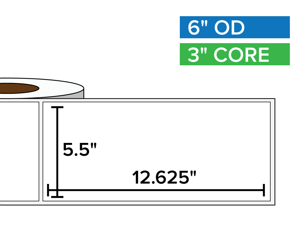 Rectangular Labels, Matte BOPP (poly) | 5.5 x 12.625 inches | 3 in. core, 6 in. outside diameter-Afinia Label Store