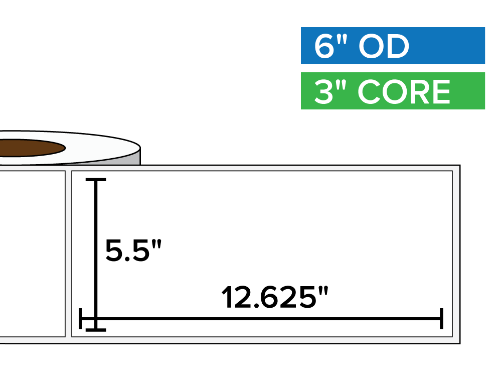 Rectangular Labels, Matte BOPP (poly) | 5.5 x 12.625 inches | 3 in. core, 6 in. outside diameter