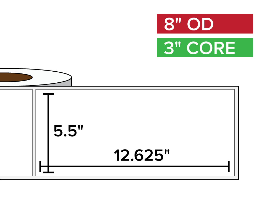 Rectangular Labels, Matte BOPP (poly) | 5.5 x 12.625 inches | 3 in. core, 8 in. outside diameter