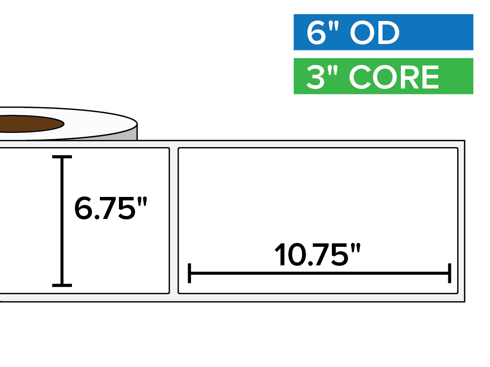 Rectangular Labels, Matte BOPP (poly) | 6.75 x 10.75 inches | 3 in. core, 6 in. outside diameter-Afinia Label Store