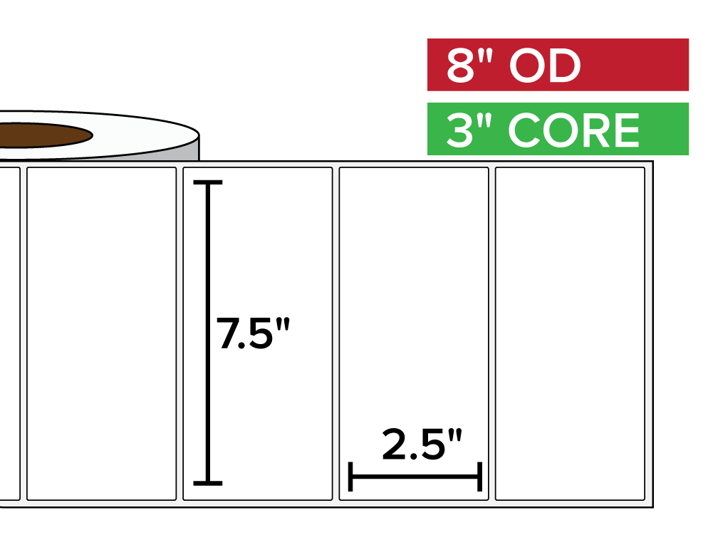 Rectangular Labels, Matte BOPP (poly) | 7.5 x 2.5 inches | 3 in. core, 8 in. outside diameter-Afinia Label Store