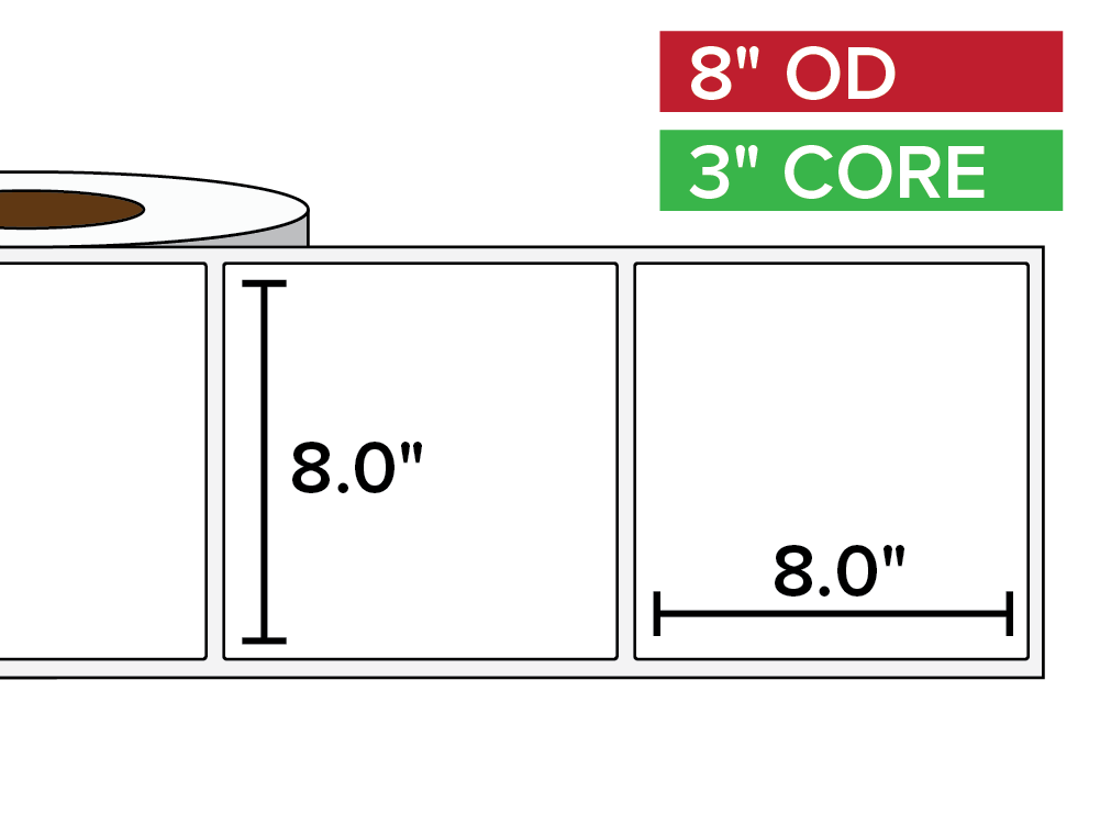 Rectangular Labels, Matte BOPP (poly) | 8 x 8 inches | 3 in. core, 8 in. outside diameter-Afinia Label Store