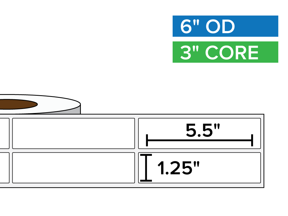 Rectangular Labels, Matte White Paper | 1.25 x 5.5 inches, 2-UP | 3 in. core, 6 in. outside diameter-Afinia Label Store