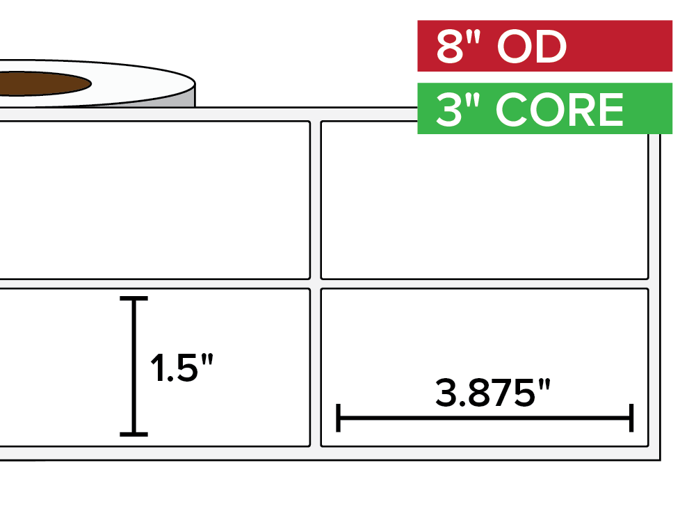 Rectangular Labels, Matte White Paper | 1.5 x 3.875 inches, 2-UP | 3 in. core, 8 in. outside diameter-Afinia Label Store