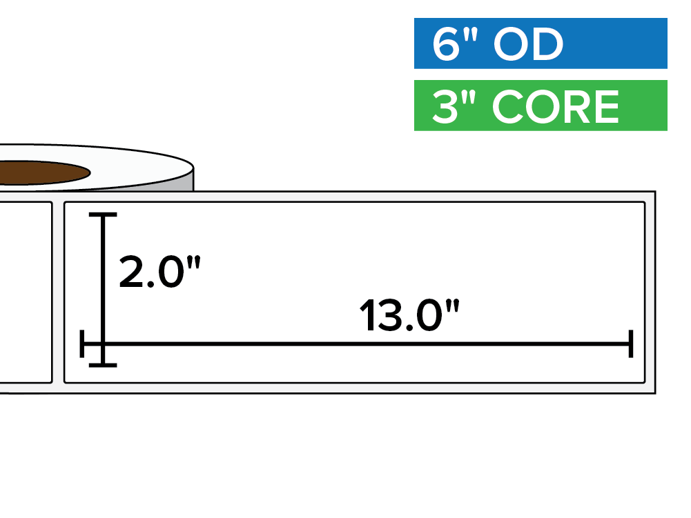 Rectangular Labels, Matte White Paper | 2 x 13 inches | 3 in. core, 6 in. outside diameter-Afinia Label Store