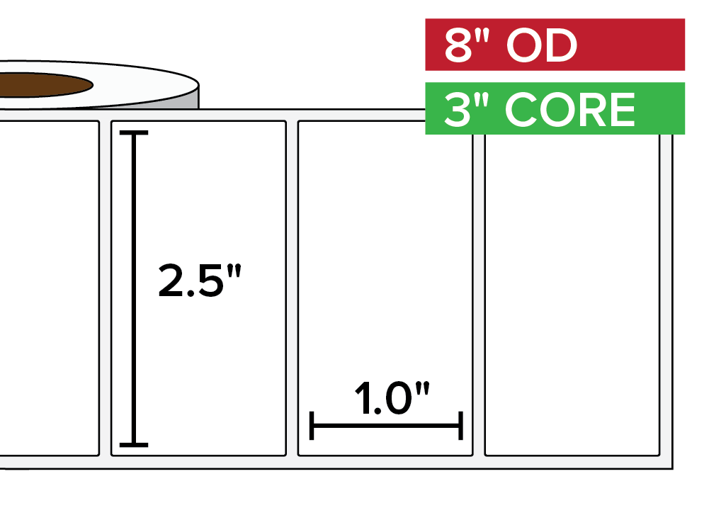 Rectangular Labels, Matte White Paper | 2.5 x 1 inches | 3 in. core, 8 in. outside diameter-Afinia Label Store