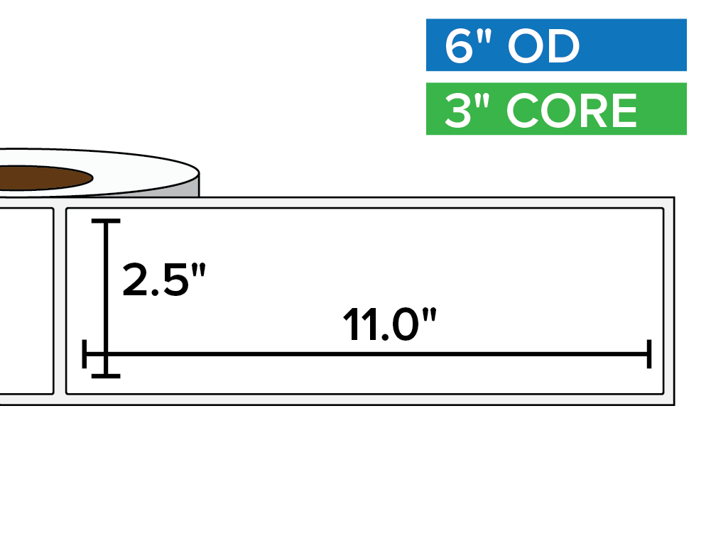 Rectangular Labels, Matte White Paper | 2.5 x 11 inches | 3 in. core, 6 in. outside diameter-Afinia Label Store