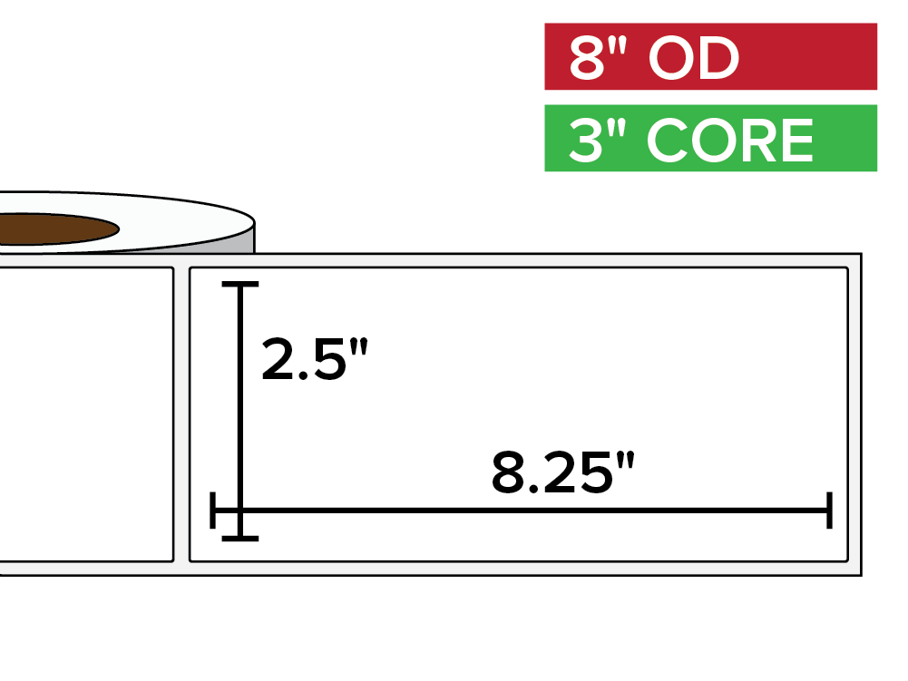 Rectangular Labels, Matte White Paper | 2.5 x 8.25 inches | 3 in. core, 8 in. outside diameter-Afinia Label Store