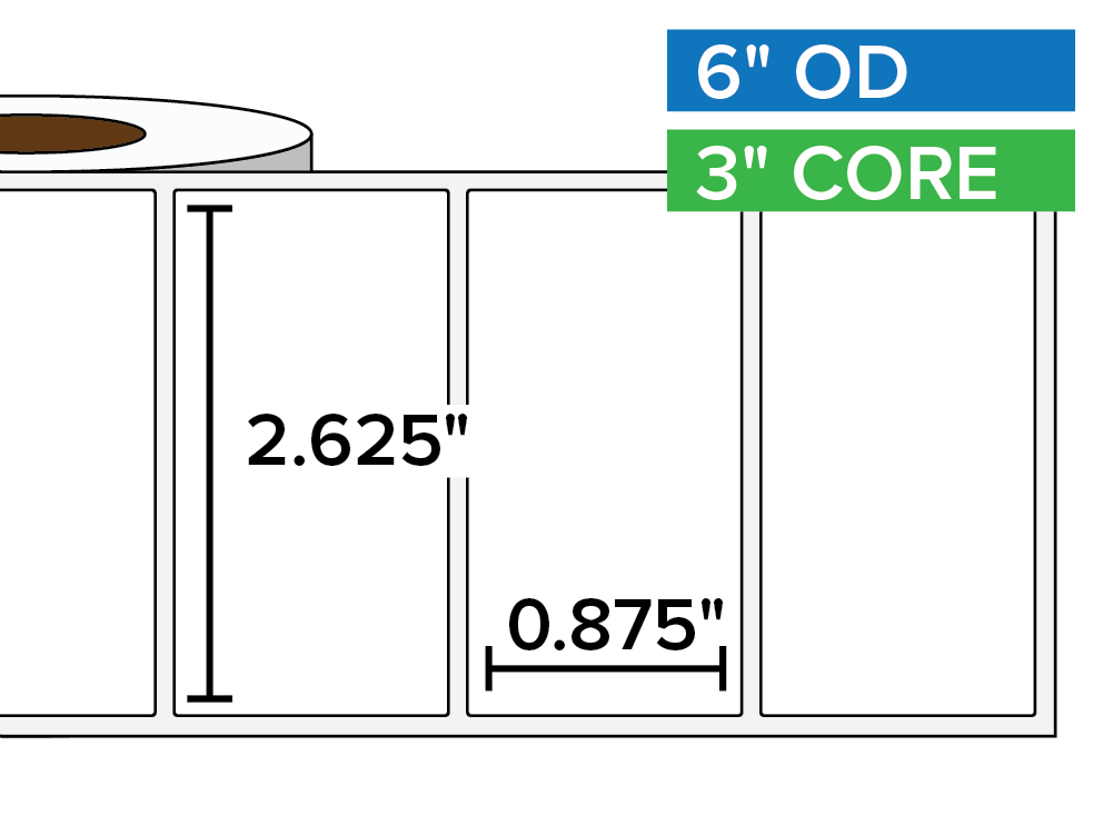 Rectangular Labels, Matte White Paper | 2.625 x 0.875 inches | 3 in. core, 6 in. outside diameter