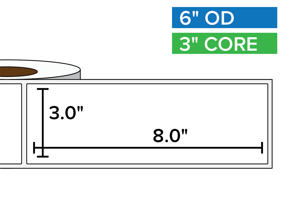 Rectangular Labels, Matte White Paper | 3 x 8 inches | 3 in. core, 6 in. outside diameter-Afinia Label Store