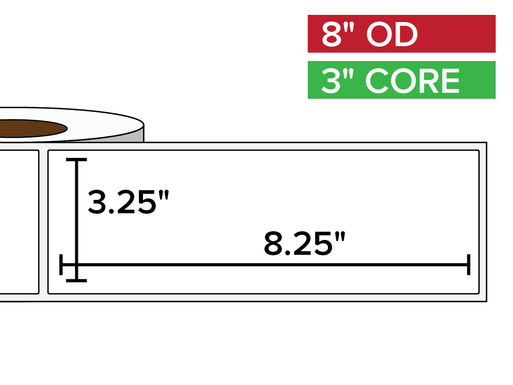 Rectangular Labels, Matte White Paper | 3.25 x 8.25 inches | 3 in. core, 8 in. outside diameter-Afinia Label Store