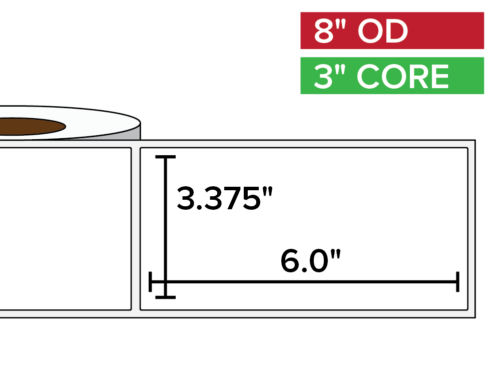 Rectangular Labels, Matte White Paper | 3.375 x 6 inches | 3 in. core, 8 in. outside diameter