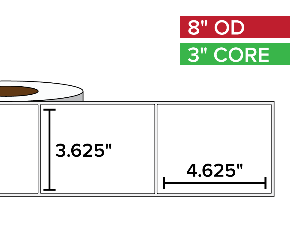 Rectangular Labels, Matte White Paper | 3.625 x 4.625 inches | 3 in. core, 8 in. outside diameter