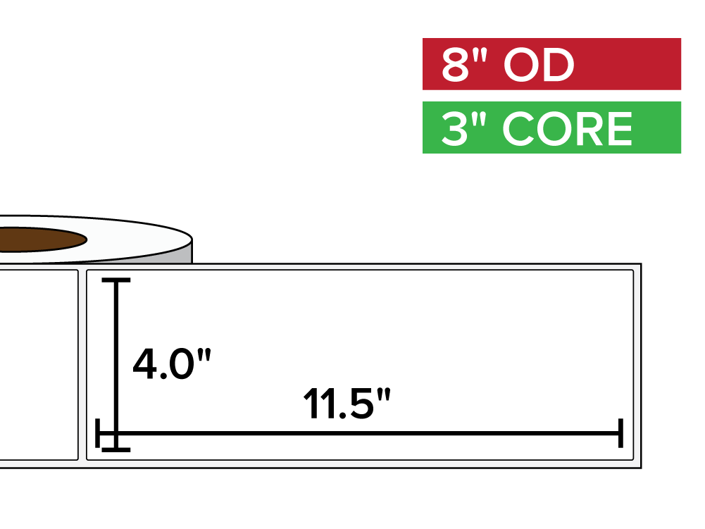 Rectangular Labels, Matte White Paper | 4 x 11.5 inches | 3 in. core, 8 in. outside diameter-Afinia Label Store