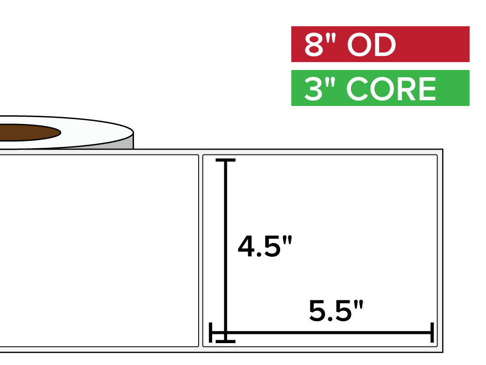Rectangular Labels, Matte White Paper | 4.5 x 5.5 inches | 3 in. core, 8 in. outside diameter