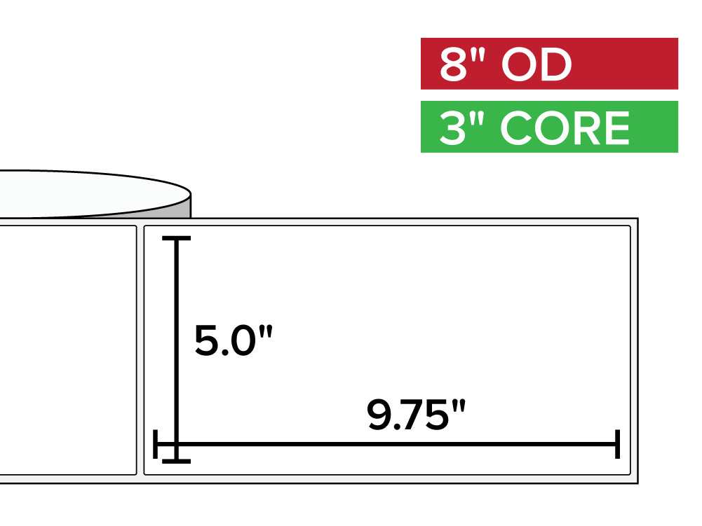 Rectangular Labels, Matte White Paper | 5 x 9.75 inches | 3 in. core, 8 in. outside diameter