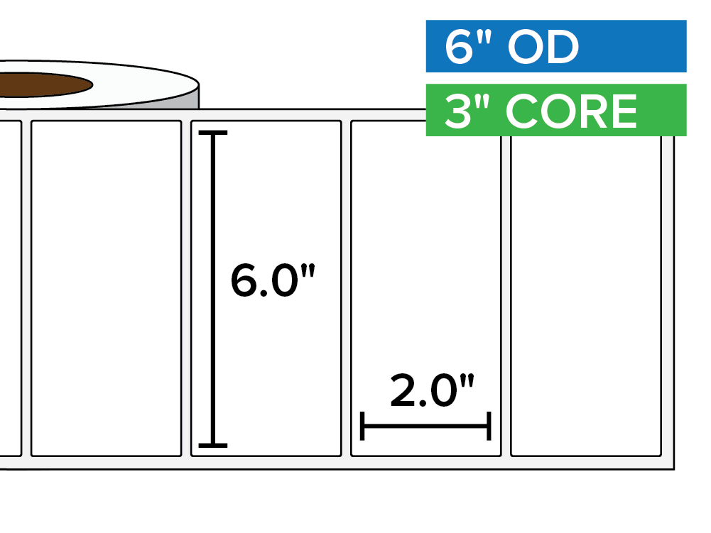 Rectangular Labels, Matte White Paper | 6 x 2 inches | 3 in. core, 6 in. outside diameter-Afinia Label Store