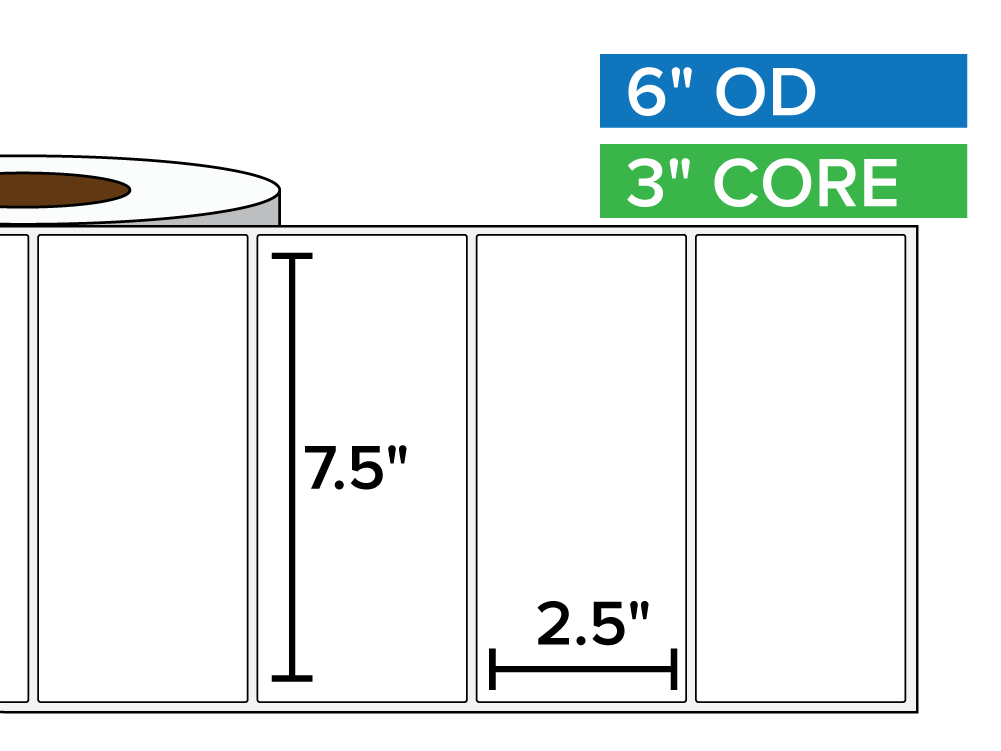 Rectangular Labels, Matte White Paper | 7.5 x 2.5 inches | 3 in. core ...
