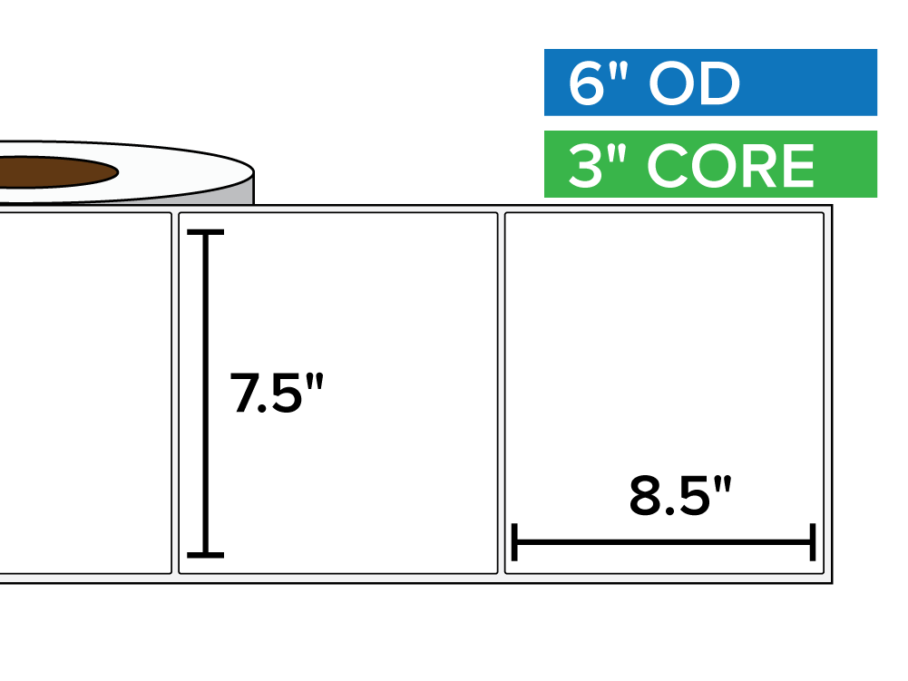 Rectangular Labels, Matte White Paper | 7.5 x 8.5 inches | 3 in. core, 6 in. outside diameter-Afinia Label Store