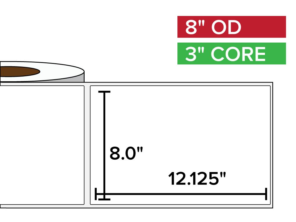 Rectangular Labels, Matte White Paper | 8 x 12.125 inches | 3 in. core, 8 in. outside diameter