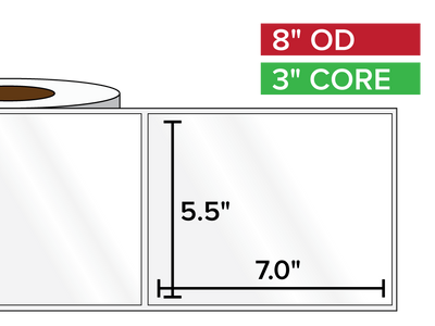 Rectangular Labels, High Gloss BOPP (poly) | 5.5 x 7 inches | 3 in. core, 8 in. outside diameter-Afinia Label Store